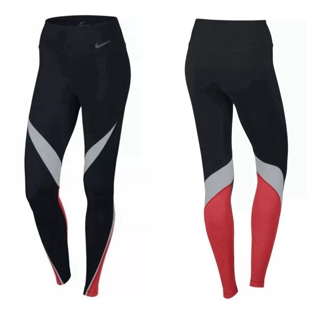 Nike Dri-FIT Legendary Black Orange Performance Leggings Medium Fitness Athletic